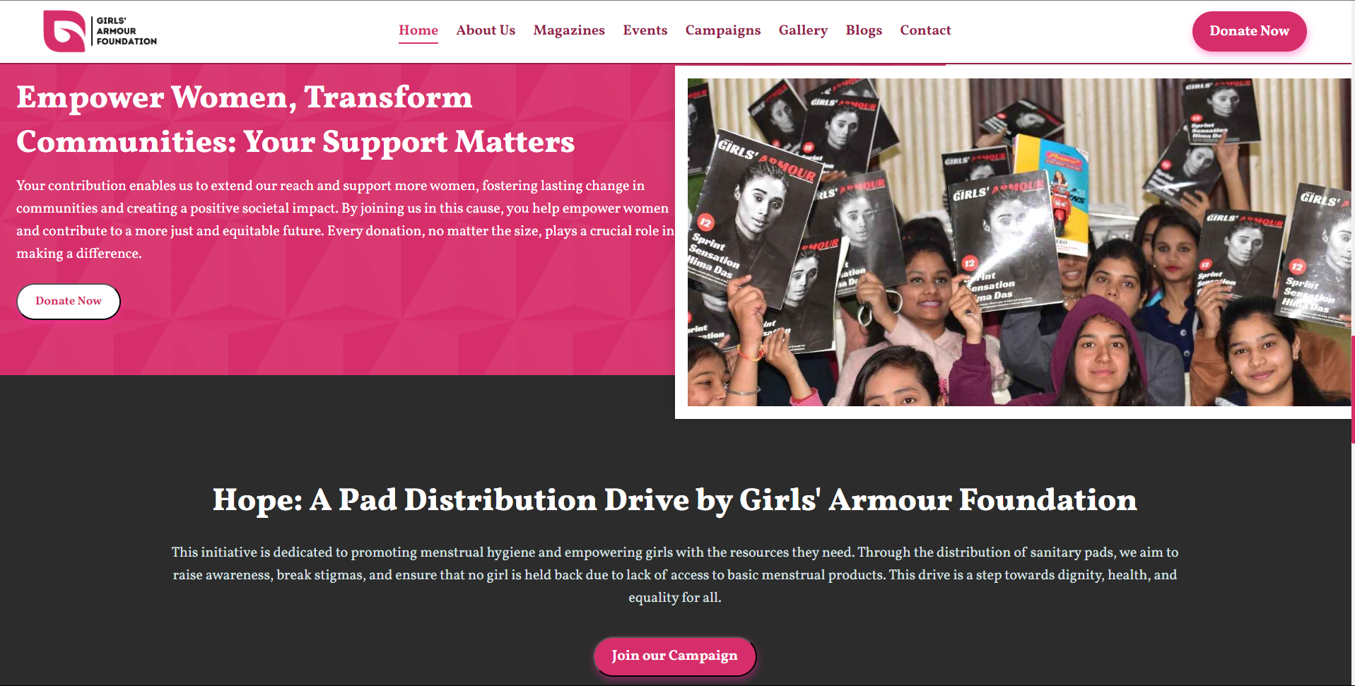 Girls' Armour Foundation Website project preview