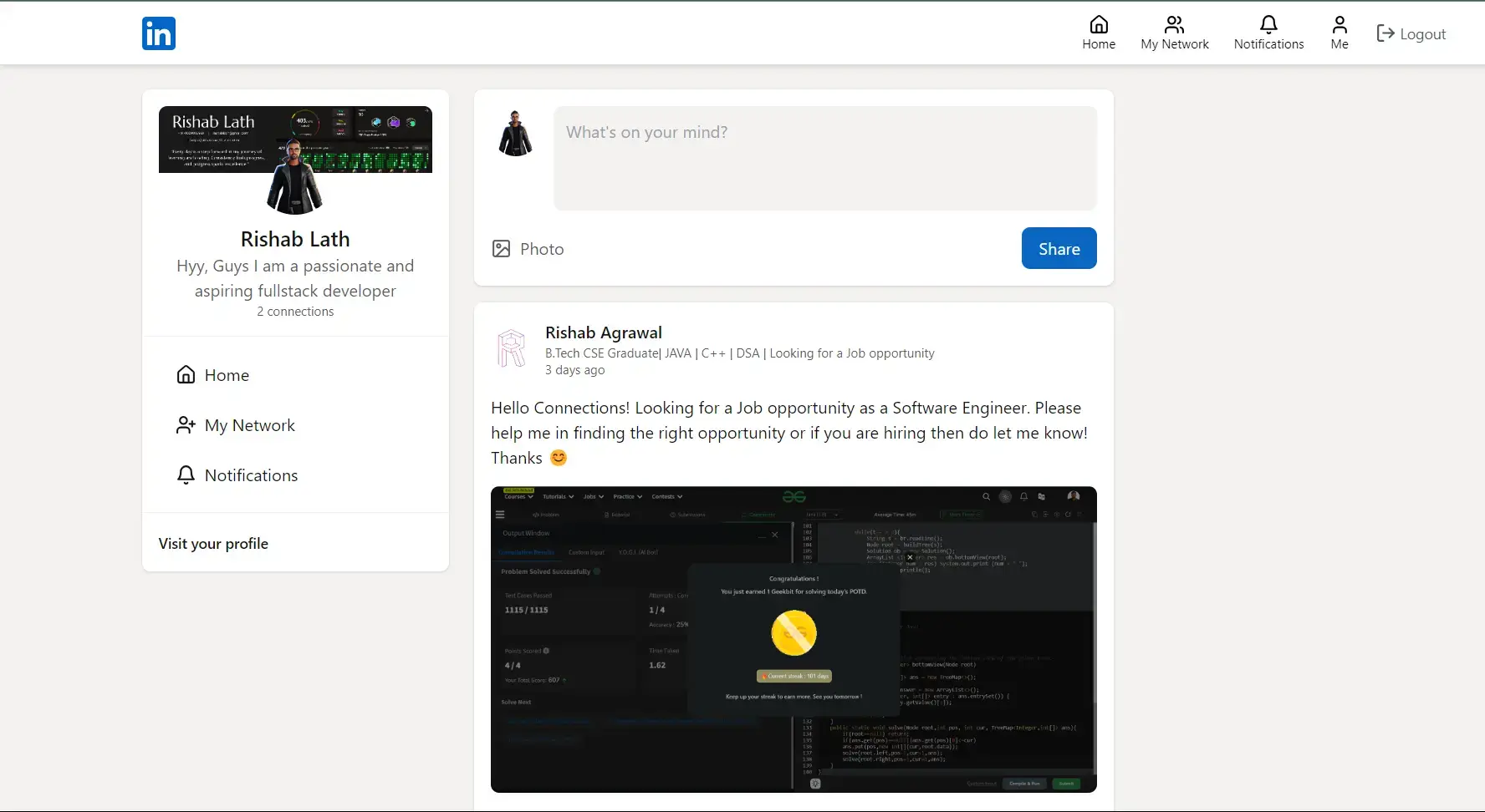 LinkedIn Clone – Fullstack Web Application project preview