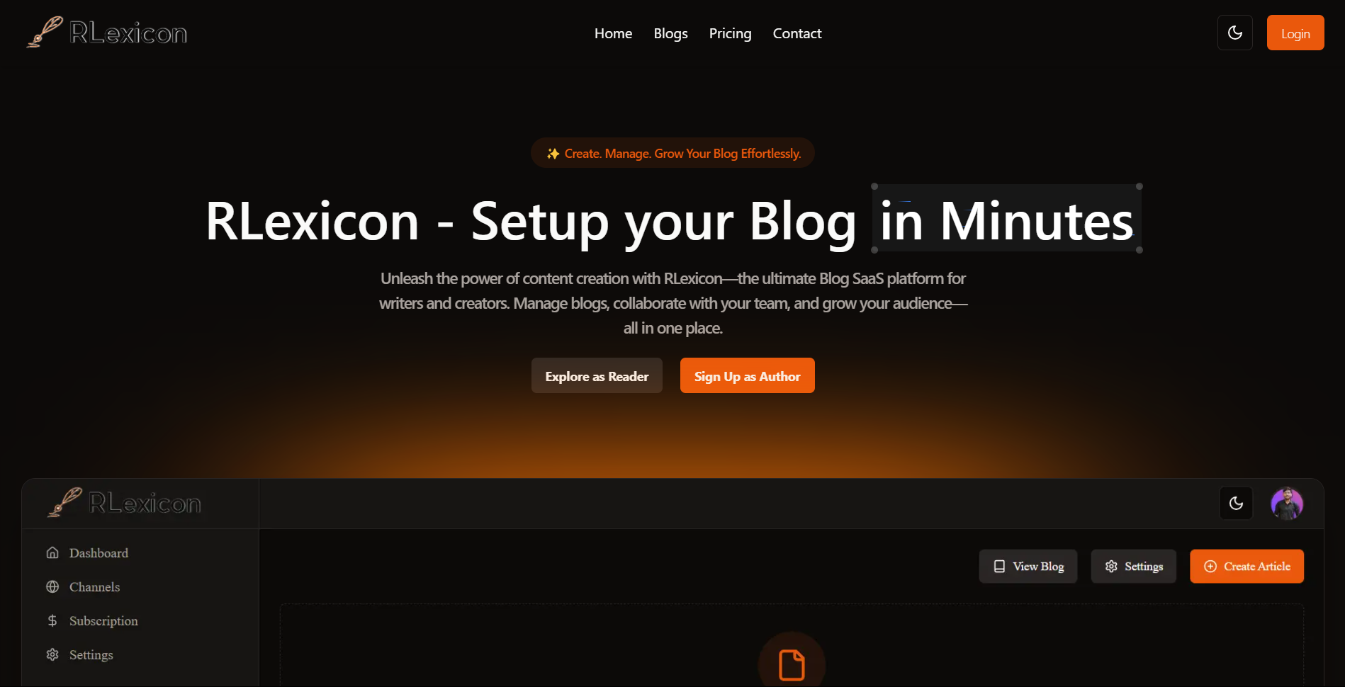 RLexicon – Multi-Tenant Blog SaaS Platform project preview